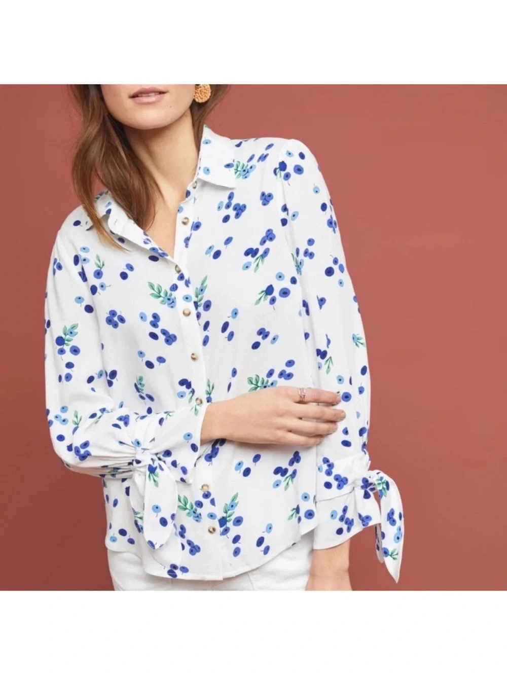 Maeve Anthropologie Blithe Blueberry Blouse Button Up - Picture 2 of 13